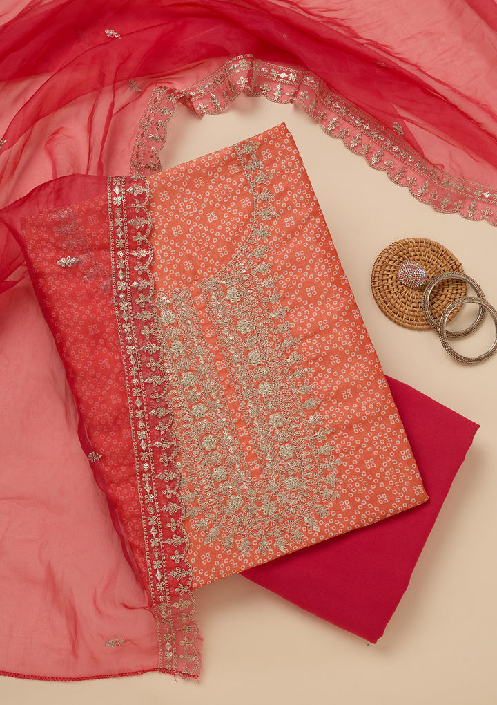 Orange Zariwork Tissue Unstitched Salwar Suit