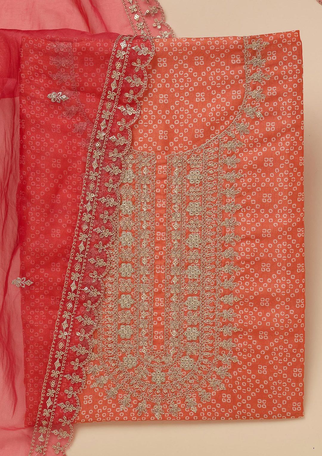 Orange Zariwork Tissue Unstitched Salwar Suit