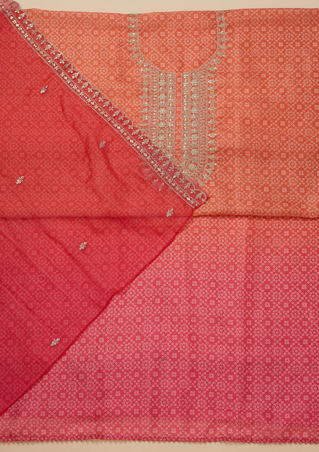 Orange Zariwork Tissue Unstitched Salwar Suit