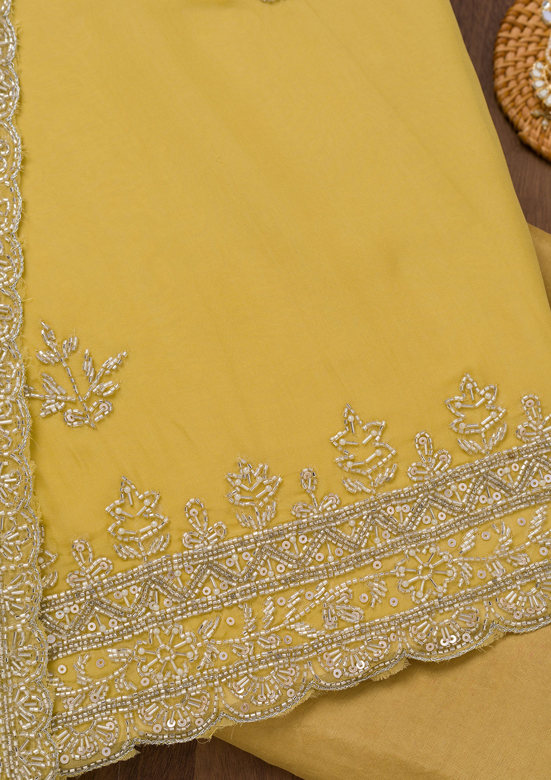 Parrot Green Stonework Tissue Unstitched Salwar Suit