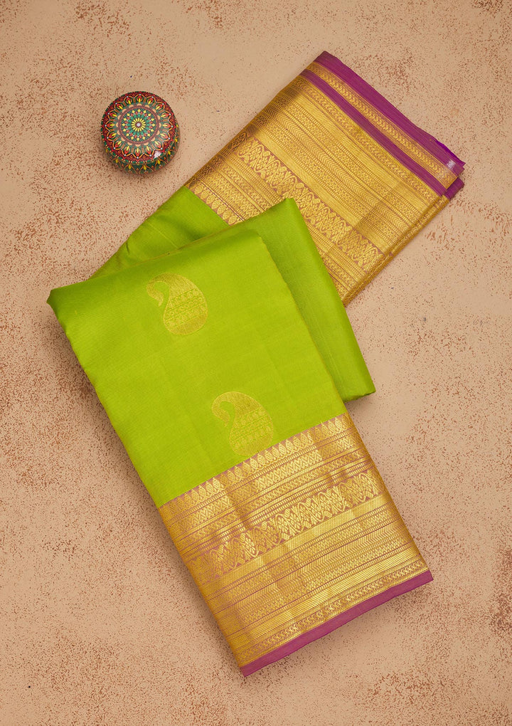 Parrot Green Zariwork Pure Silk Saree