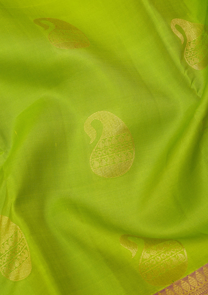 Parrot Green Zariwork Pure Silk Saree