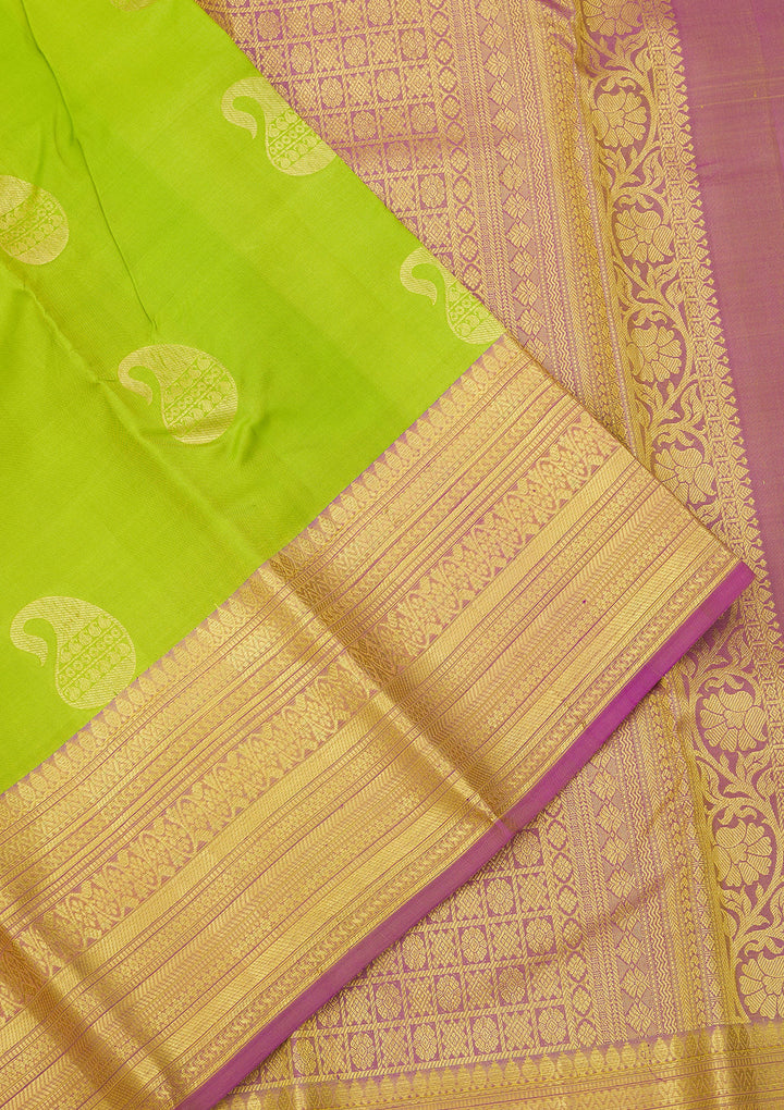 Parrot Green Zariwork Pure Silk Saree
