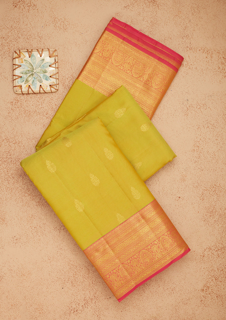 Parrot Green Zariwork Pure Silk Saree