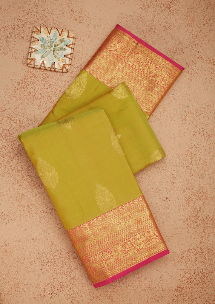 Parrot Green Zariwork Pure Silk Saree