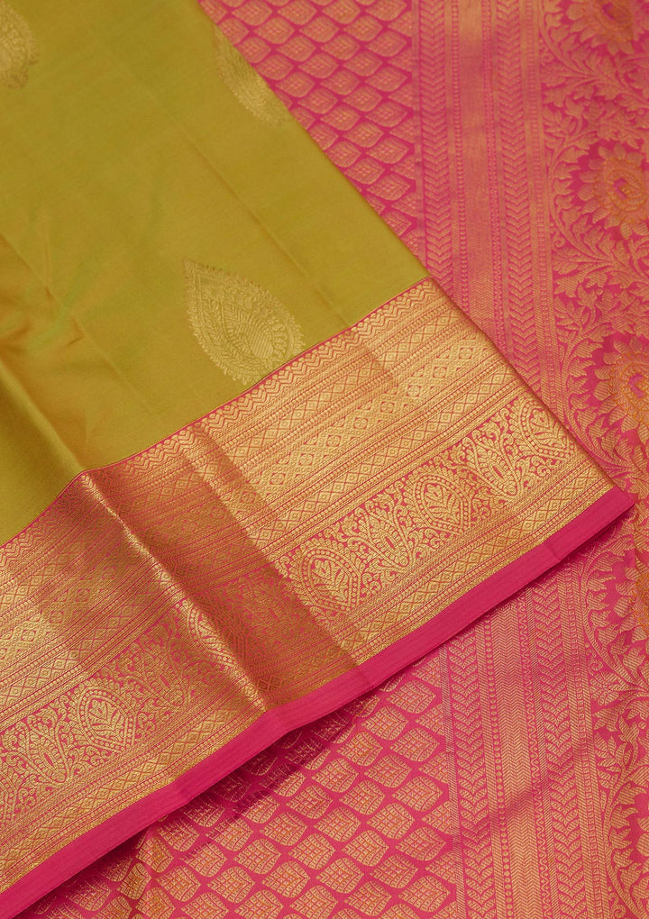 Parrot Green Zariwork Pure Silk Saree