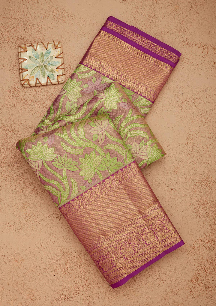 Parrot Green Zariwork Pure Silk Saree