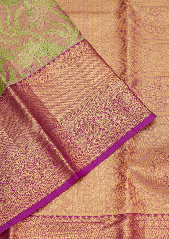 Parrot Green Zariwork Pure Silk Saree