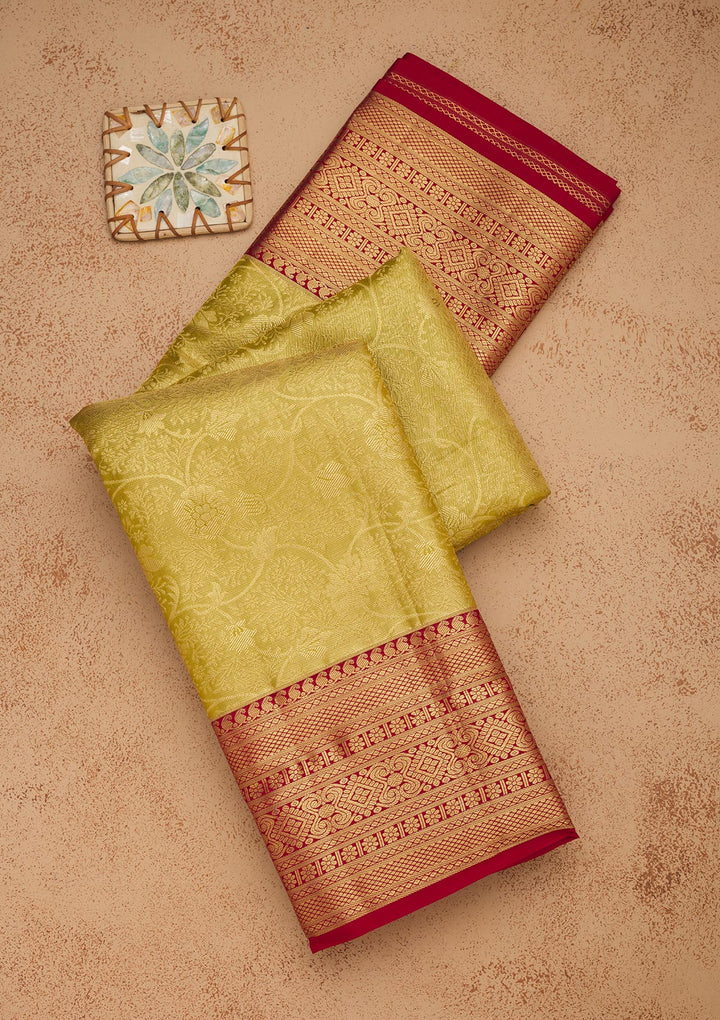 Parrot Green Zariwork Pure Silk Saree