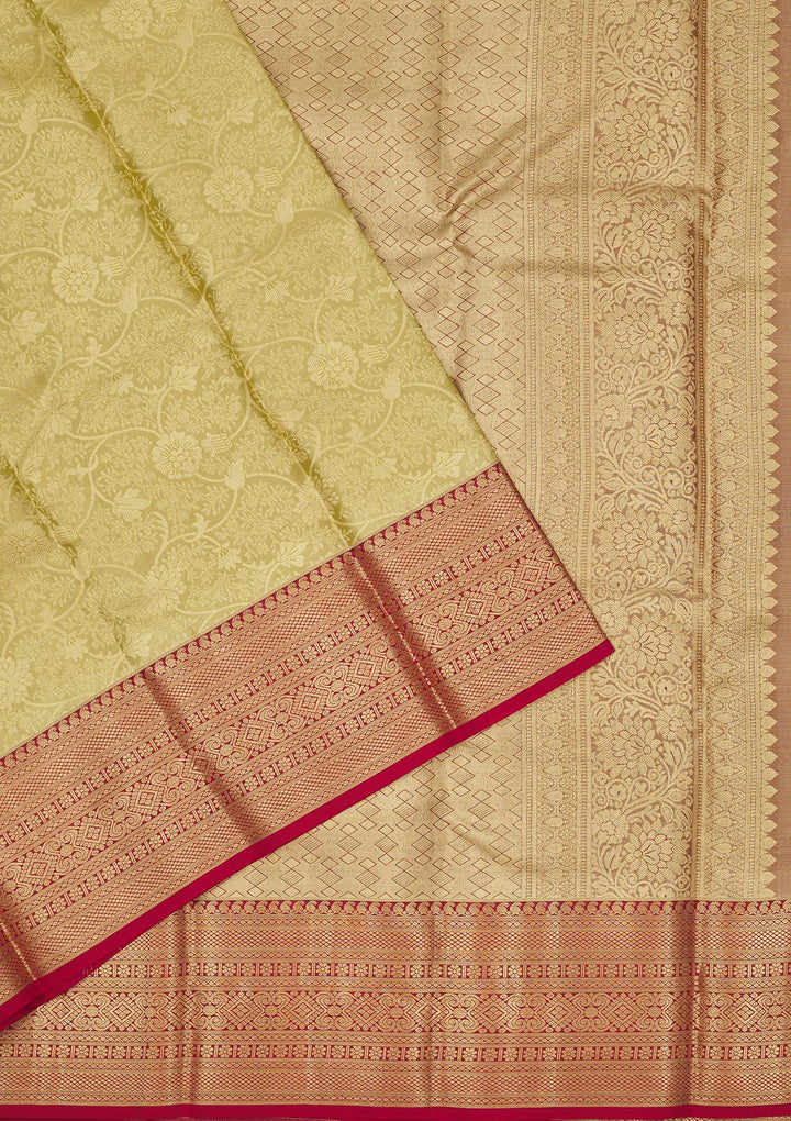 Parrot Green Zariwork Pure Silk Saree