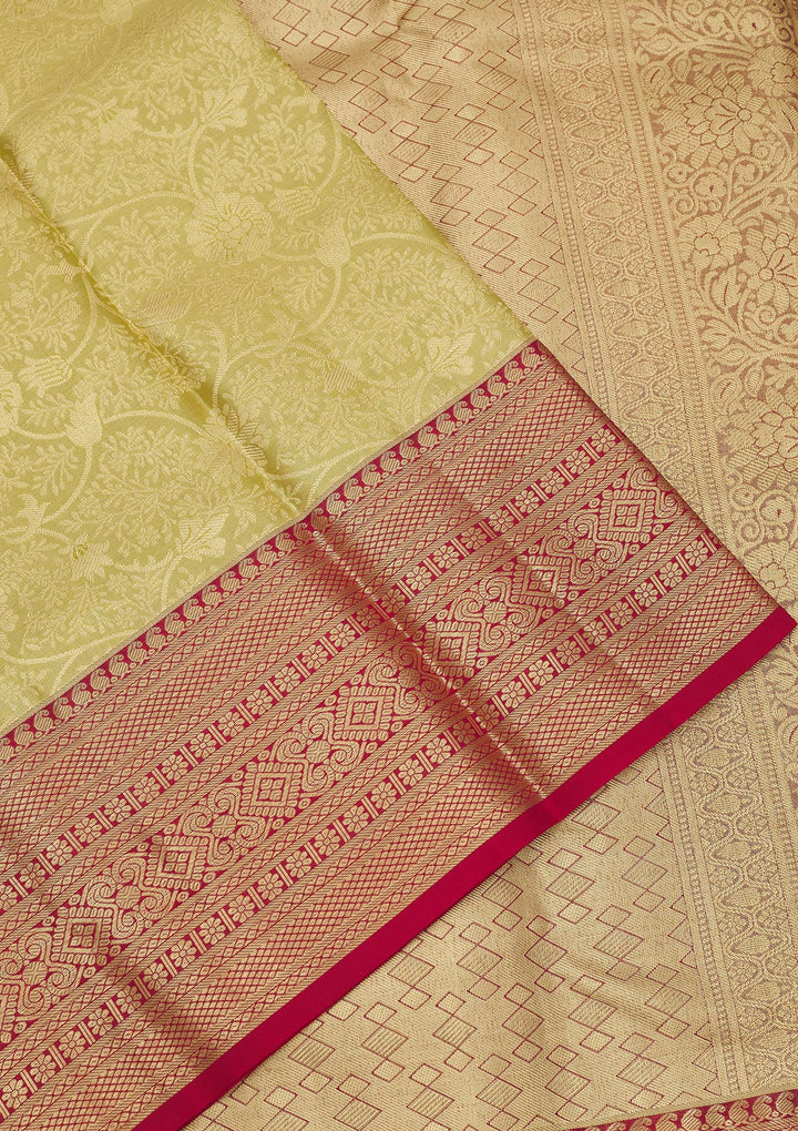 Parrot Green Zariwork Pure Silk Saree