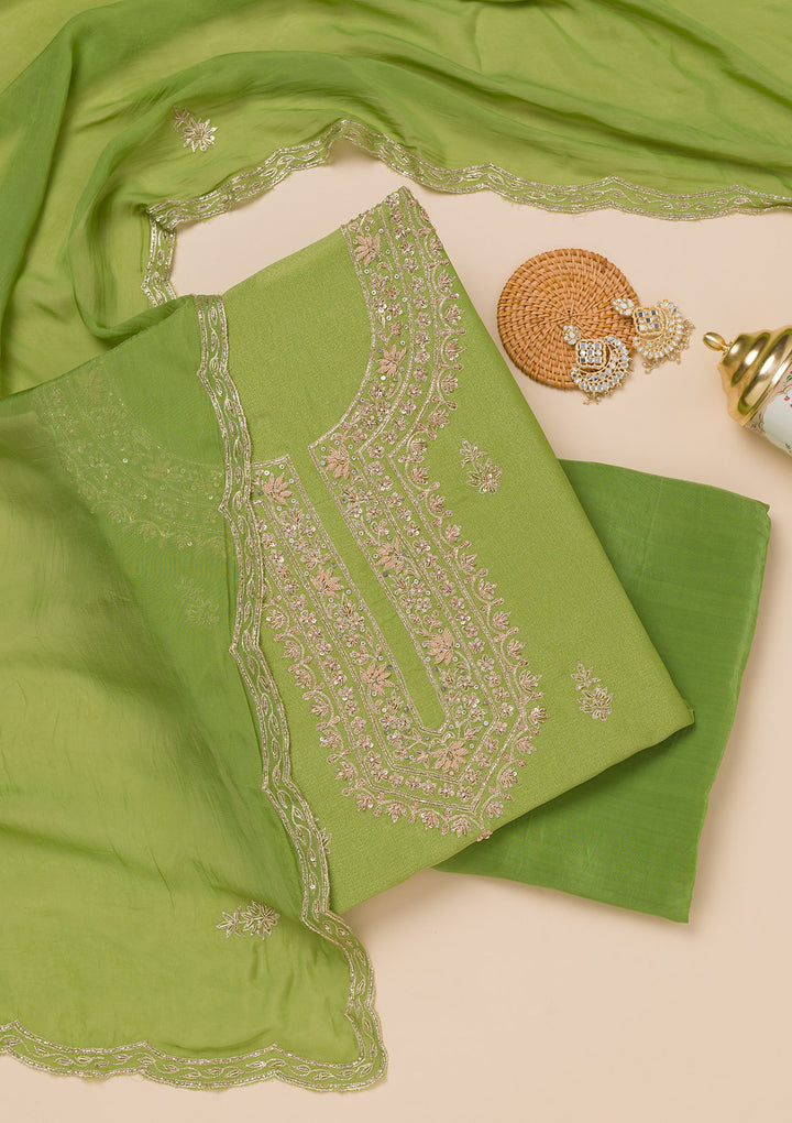 Parrot Green Cutdana Tissue Unstitched Salwar Suit