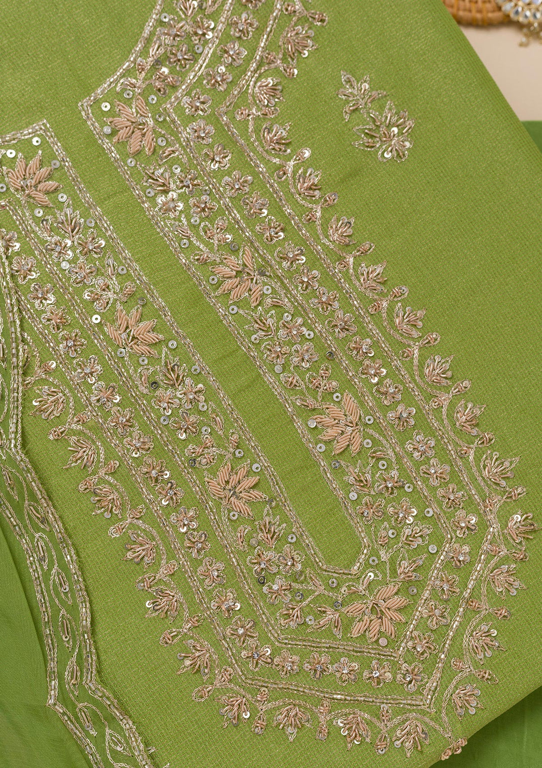 Parrot Green Cutdana Tissue Unstitched Salwar Suit