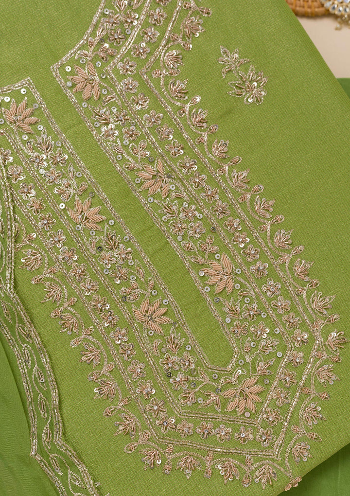 Parrot Green Cutdana Tissue Unstitched Salwar Suit