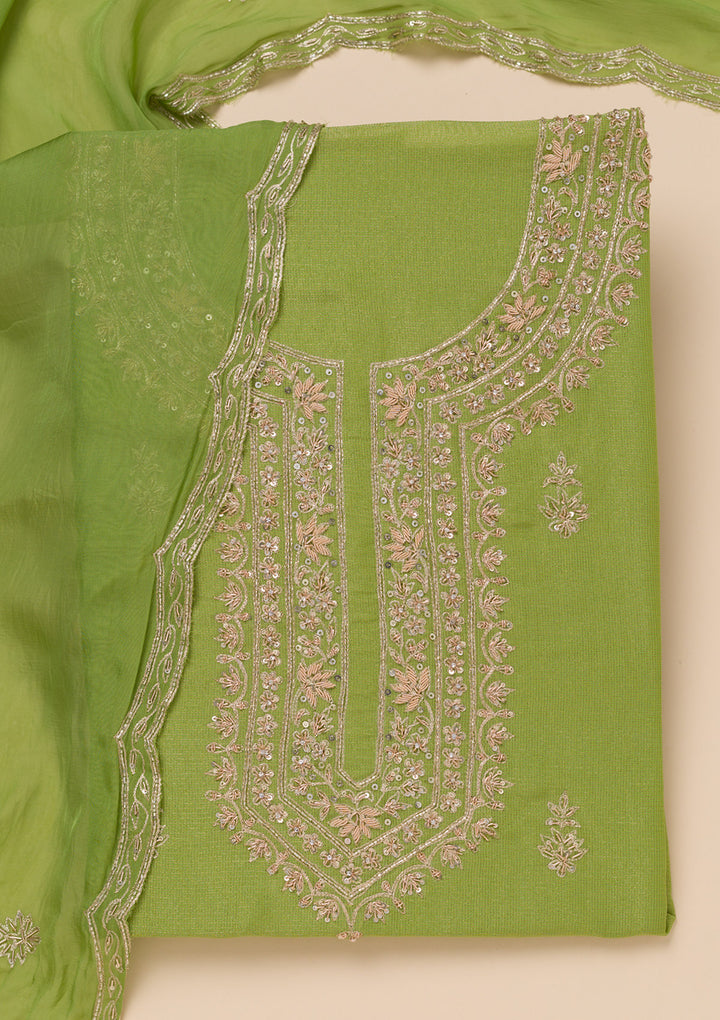 Parrot Green Cutdana Tissue Unstitched Salwar Suit