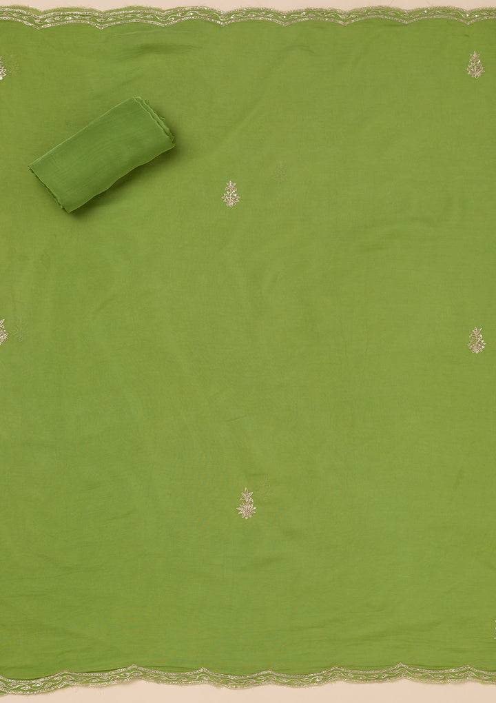 Parrot Green Cutdana Tissue Unstitched Salwar Suit