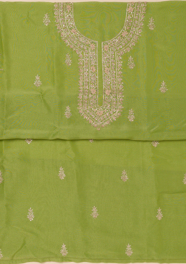Parrot Green Cutdana Tissue Unstitched Salwar Suit