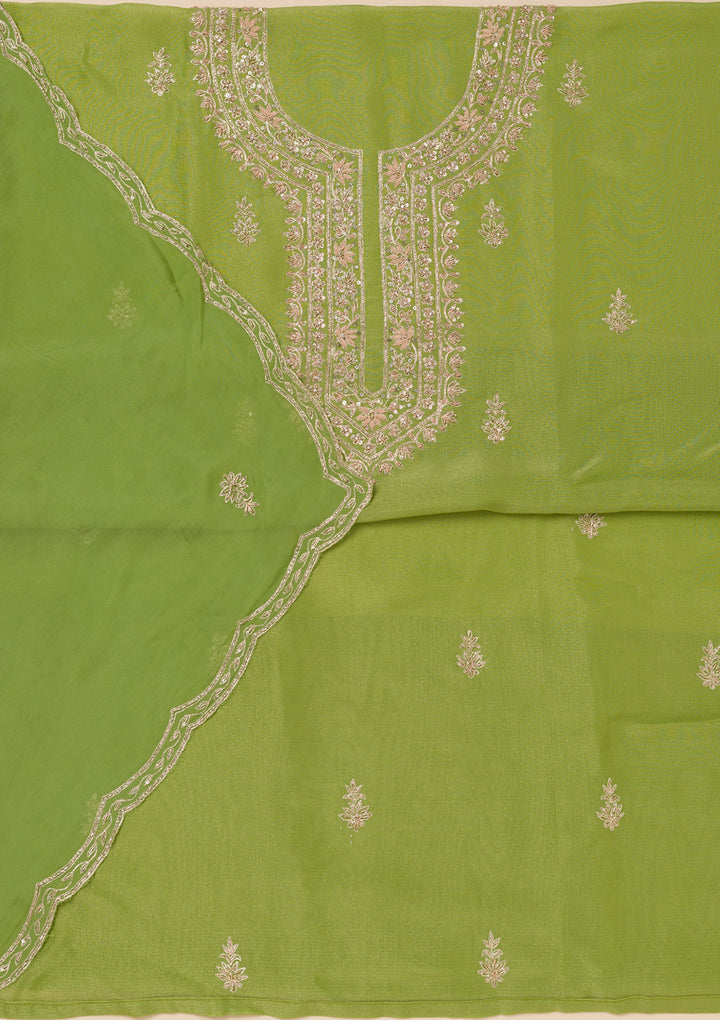 Parrot Green Cutdana Tissue Unstitched Salwar Suit