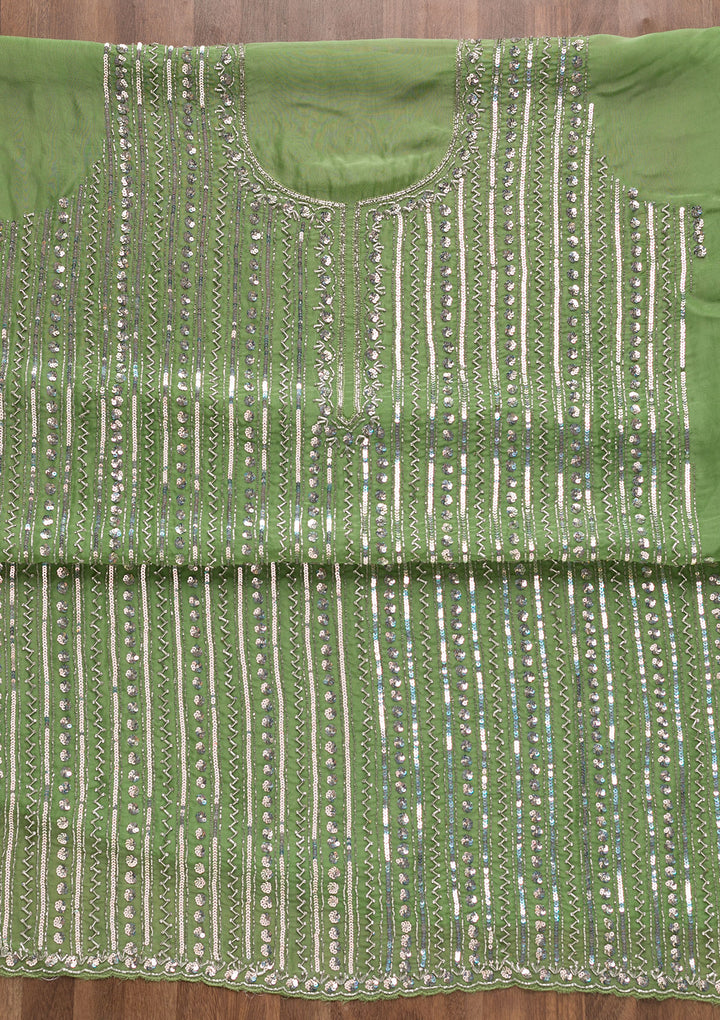 Parrot Green Mirrorwork Organza Unstitched Salwar Suit