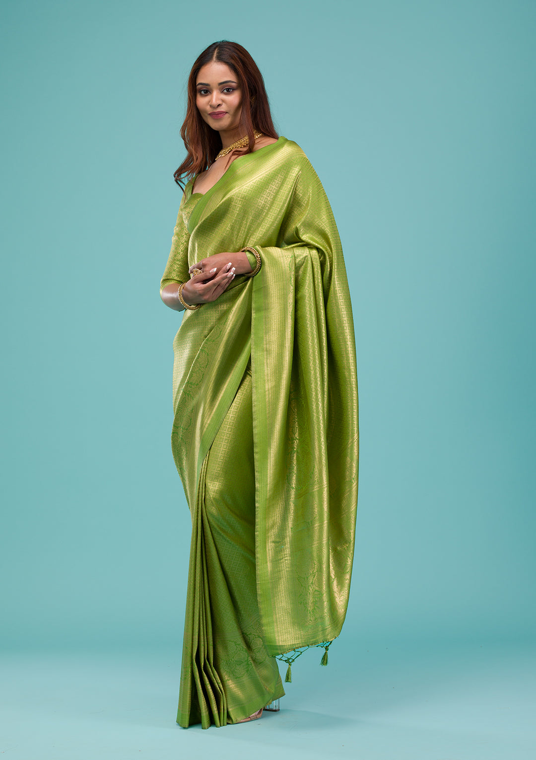 Parrot Green Plain Soft Silk Saree