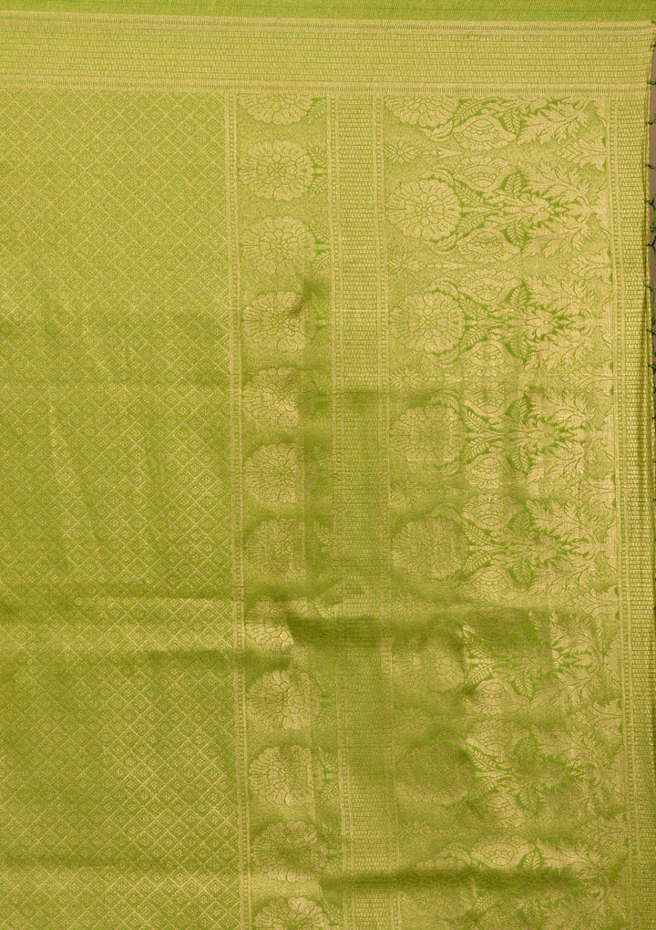 Parrot Green Plain Soft Silk Saree