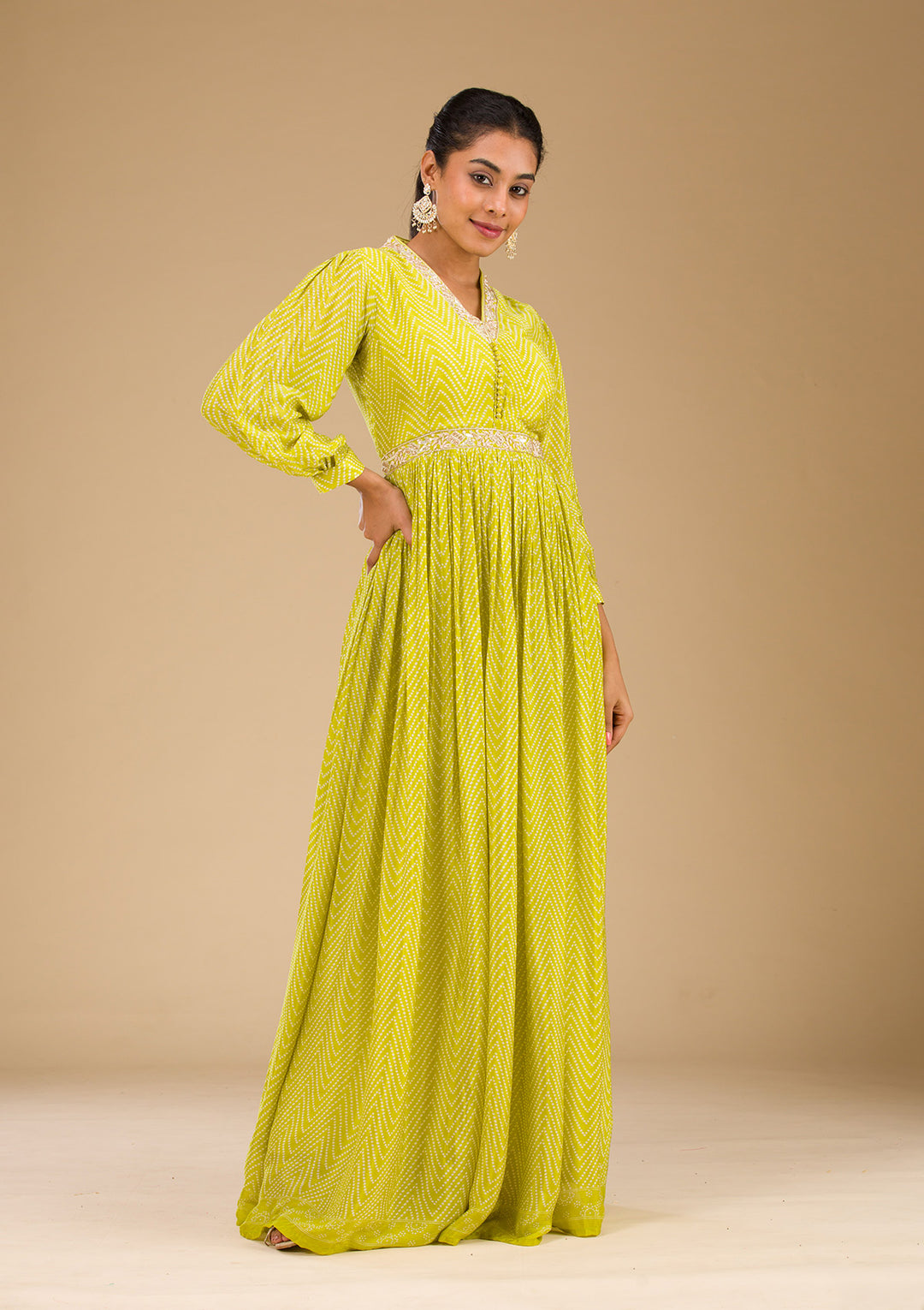 Parrot Green Printed Semi Crepe Readymade Salwar Suit