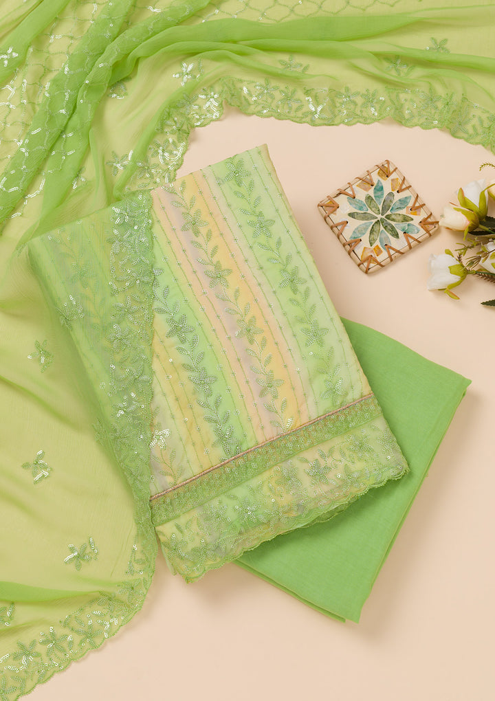 Parrot Green Sequins Georgette Unstitched Salwar Suit