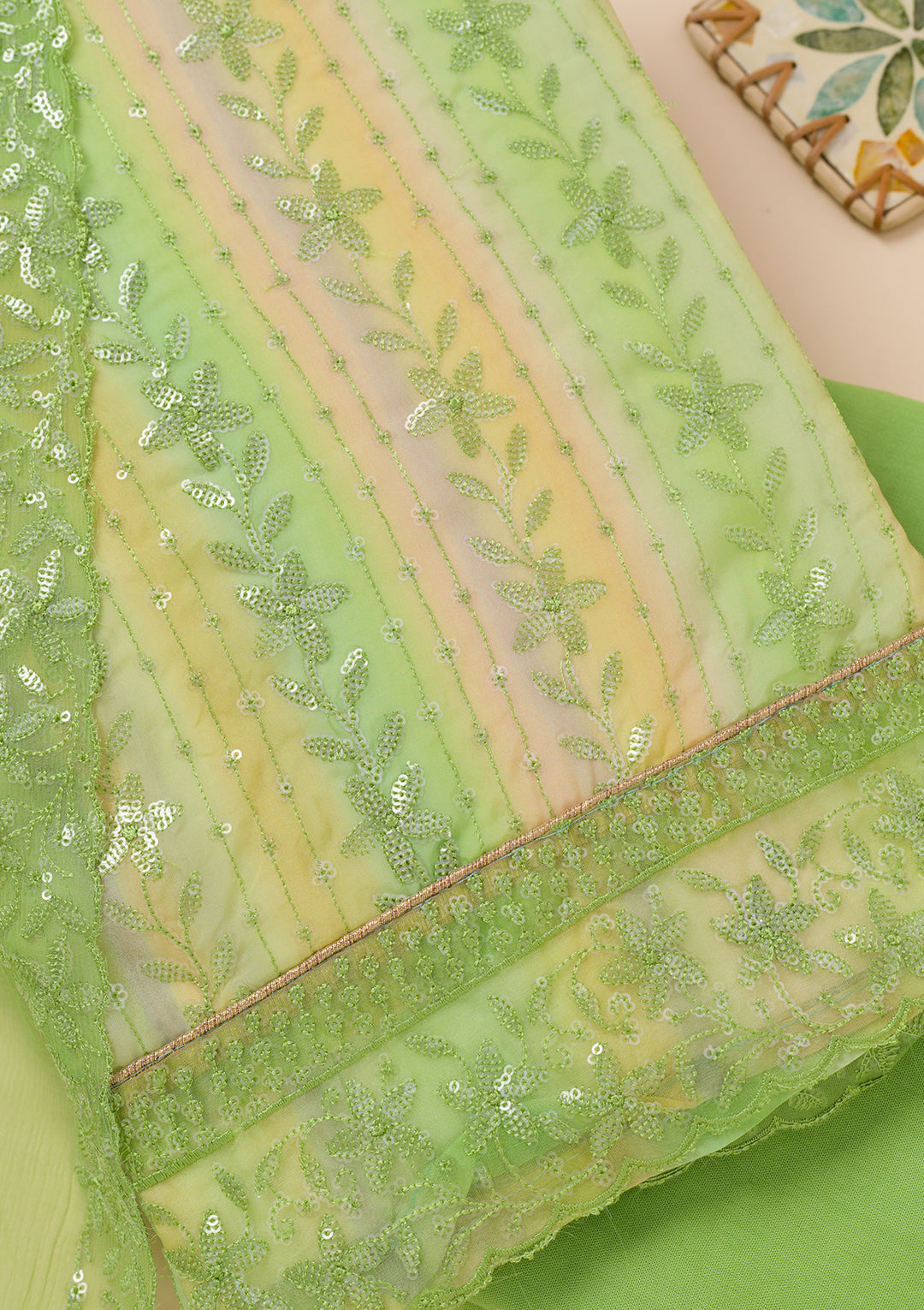 Parrot Green Sequins Georgette Unstitched Salwar Suit