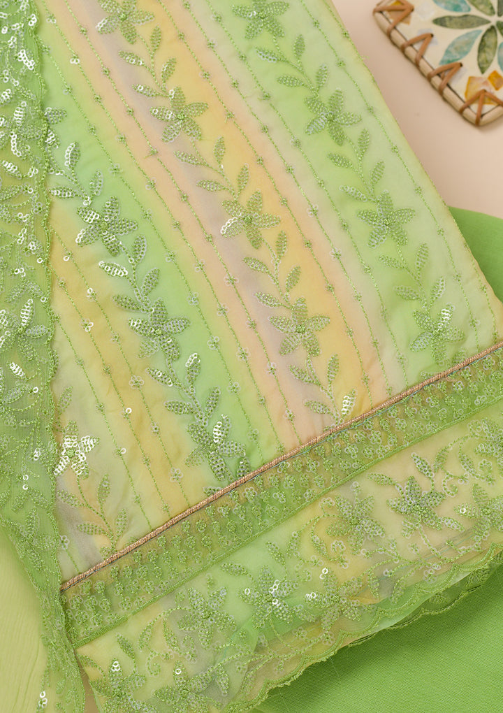 Parrot Green Sequins Georgette Unstitched Salwar Suit