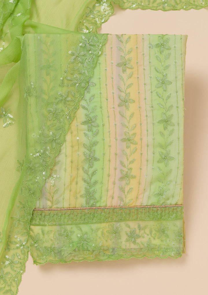 Parrot Green Sequins Georgette Unstitched Salwar Suit