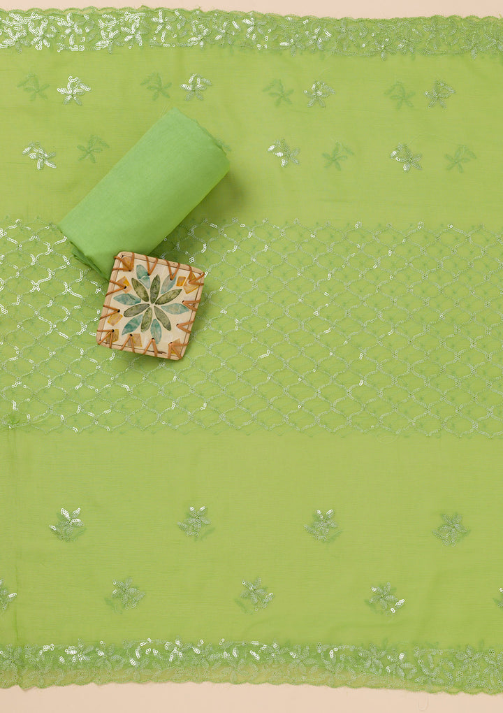 Parrot Green Sequins Georgette Unstitched Salwar Suit