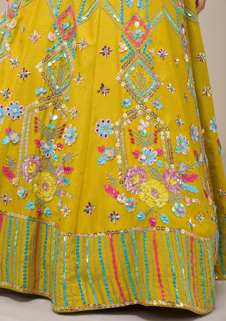 Parrot Green Sequins Raw Silk Readymade Lehenga