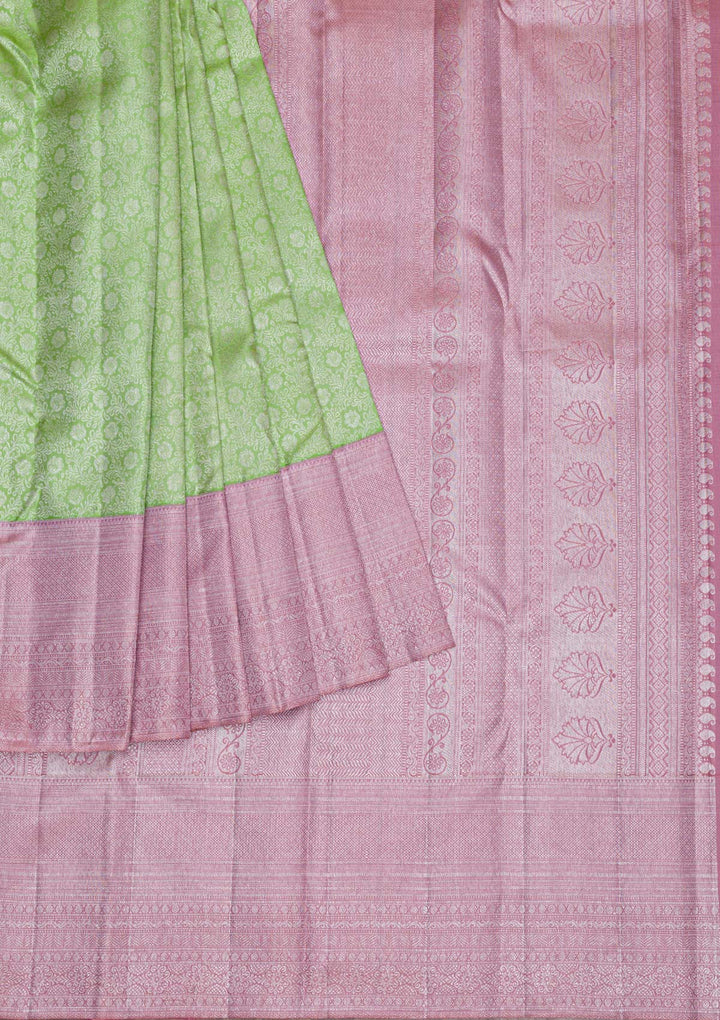 Parrot Green Silver Zariwork Pure Silk Saree