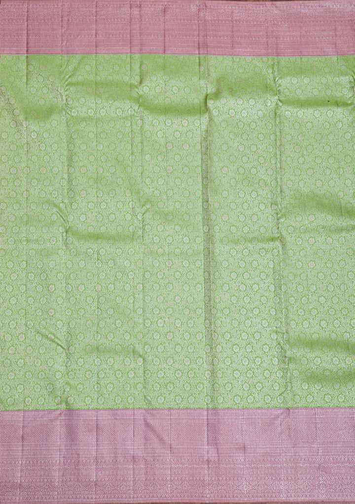 Parrot Green Silver Zariwork Pure Silk Saree