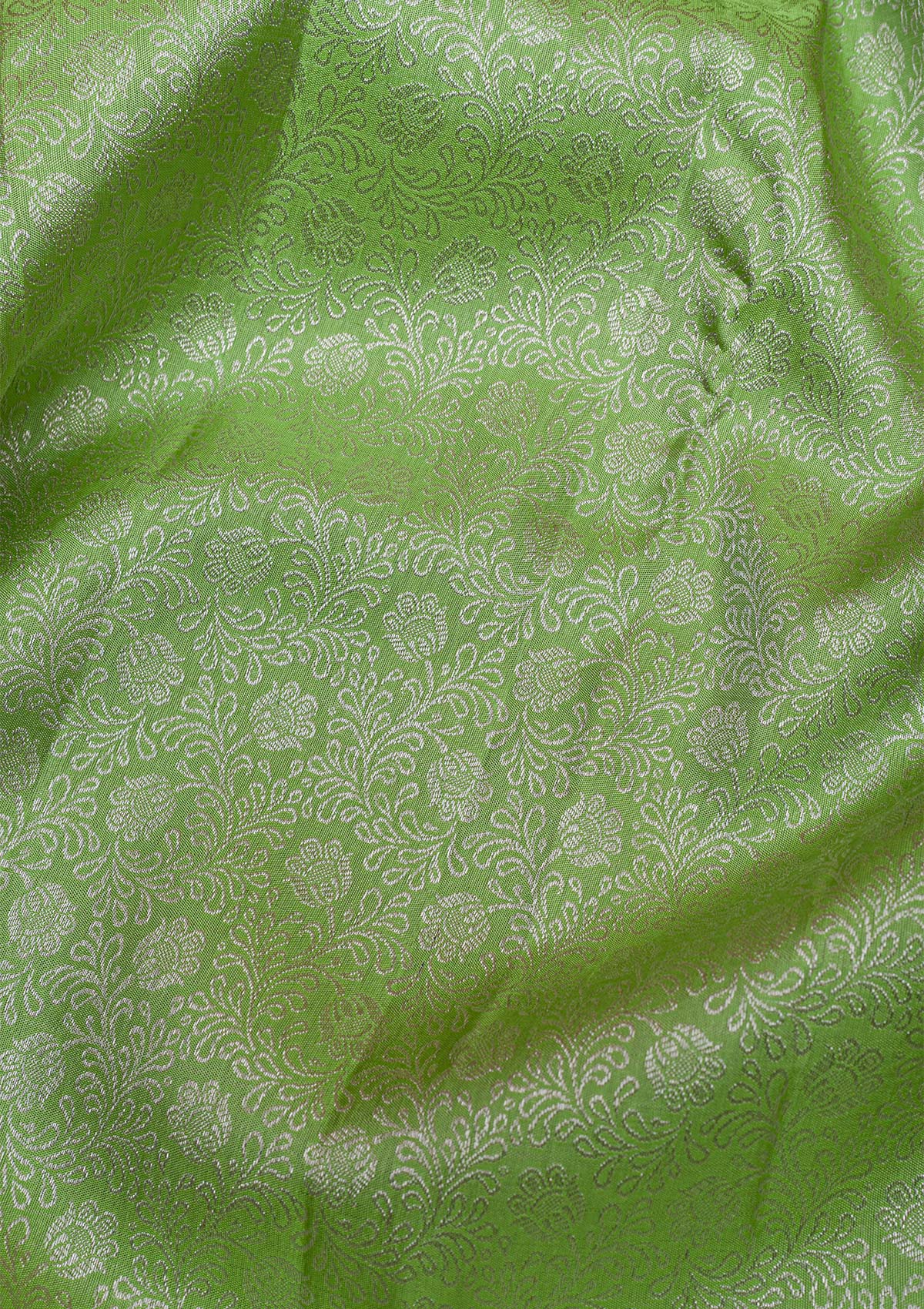 Parrot Green Silver Zariwork Pure Silk Saree