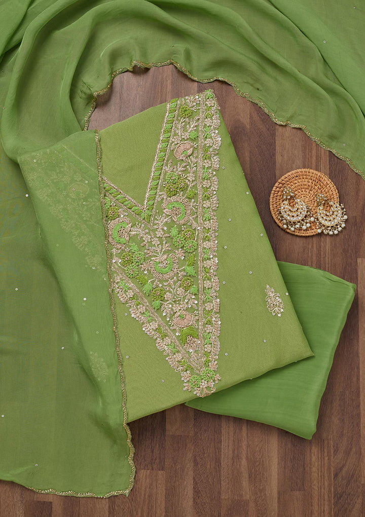 Parrot Green Stonework Tissue Unstitched Salwar Suit