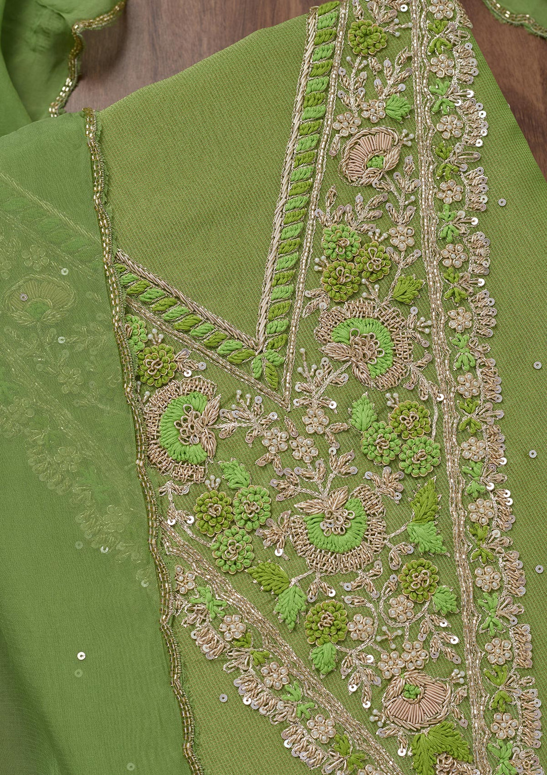Parrot Green Stonework Tissue Unstitched Salwar Suit