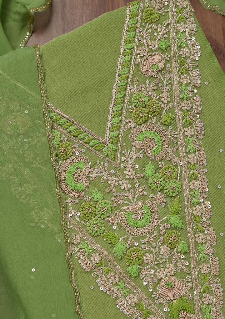 Parrot Green Stonework Tissue Unstitched Salwar Suit