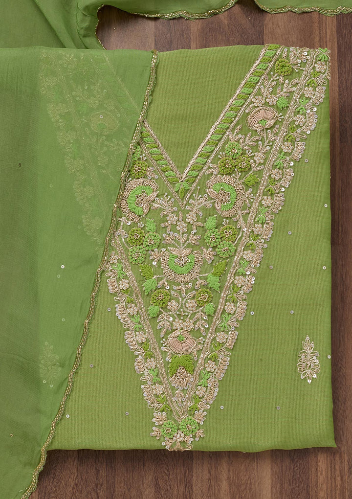 Parrot Green Stonework Tissue Unstitched Salwar Suit