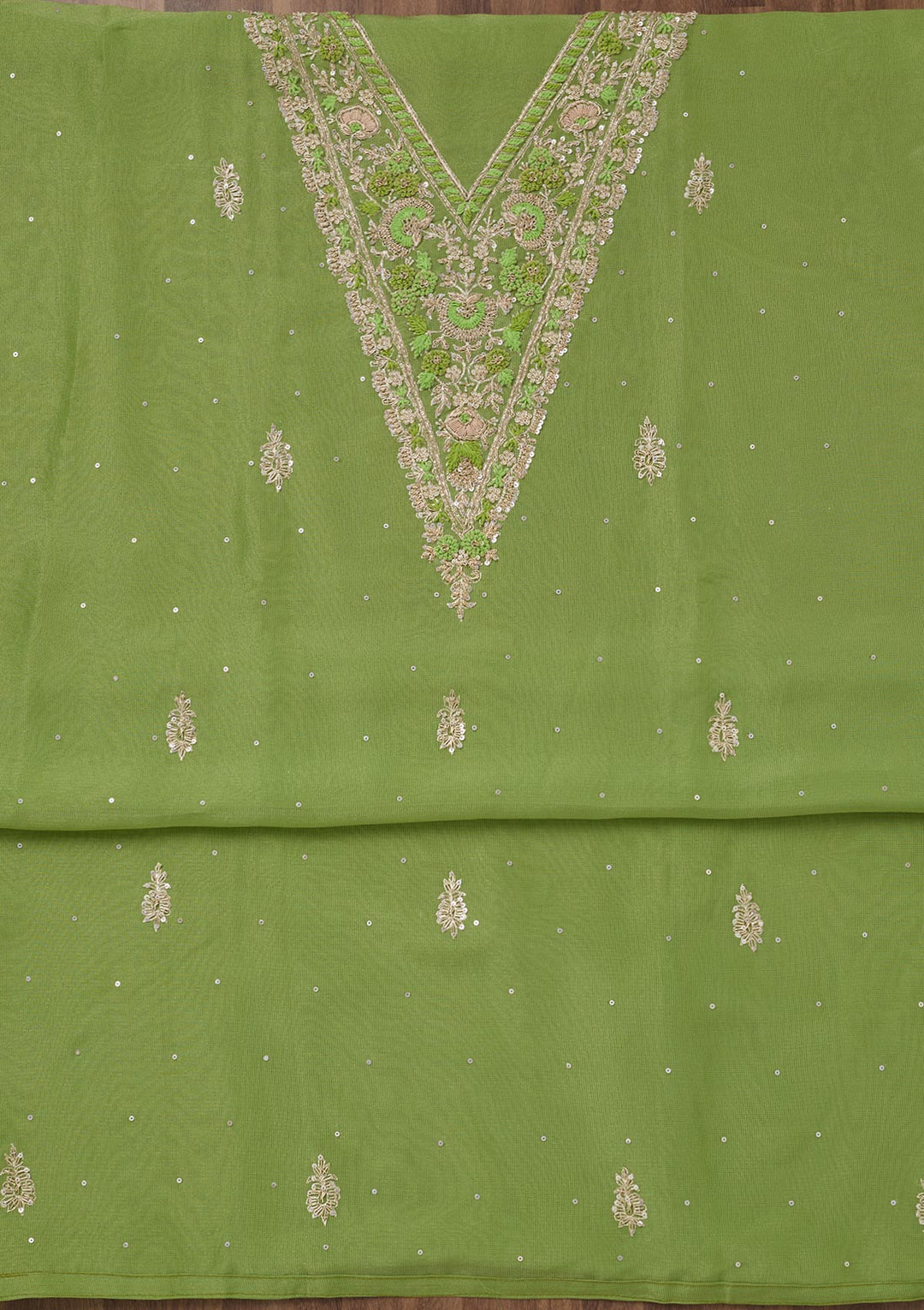 Parrot Green Stonework Tissue Unstitched Salwar Suit
