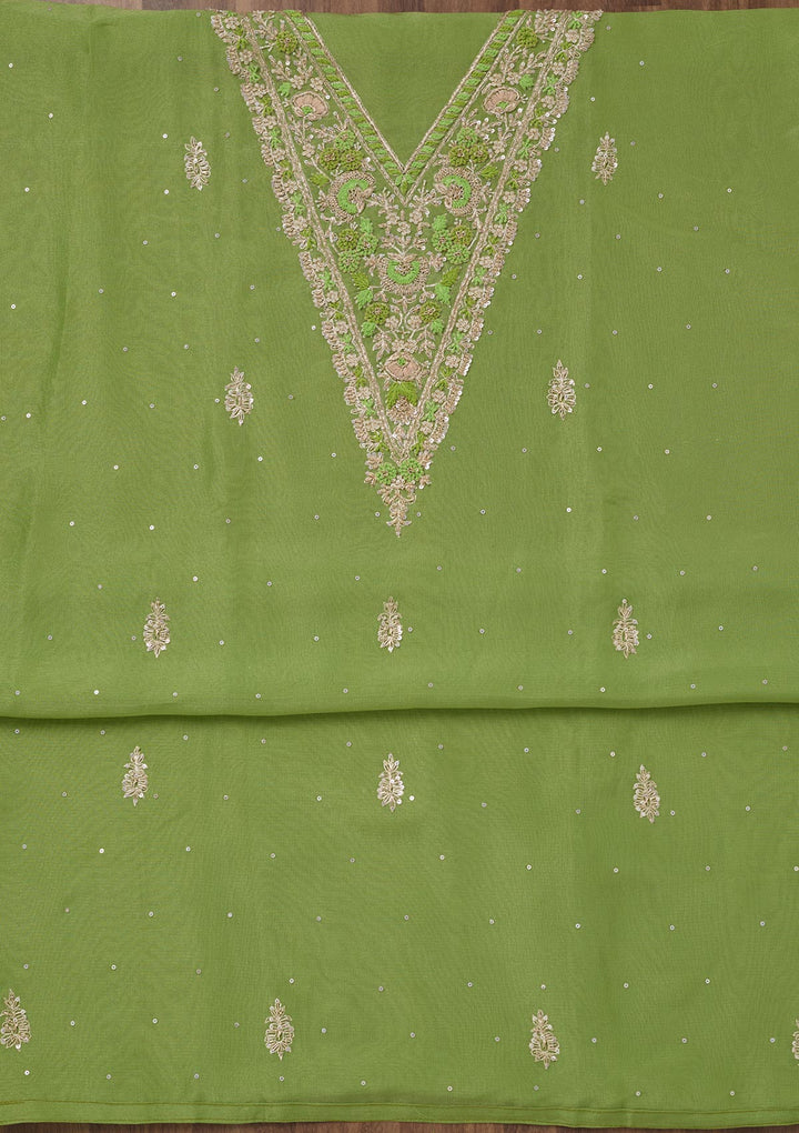Parrot Green Stonework Tissue Unstitched Salwar Suit