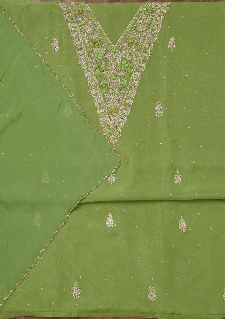 Parrot Green Stonework Tissue Unstitched Salwar Suit