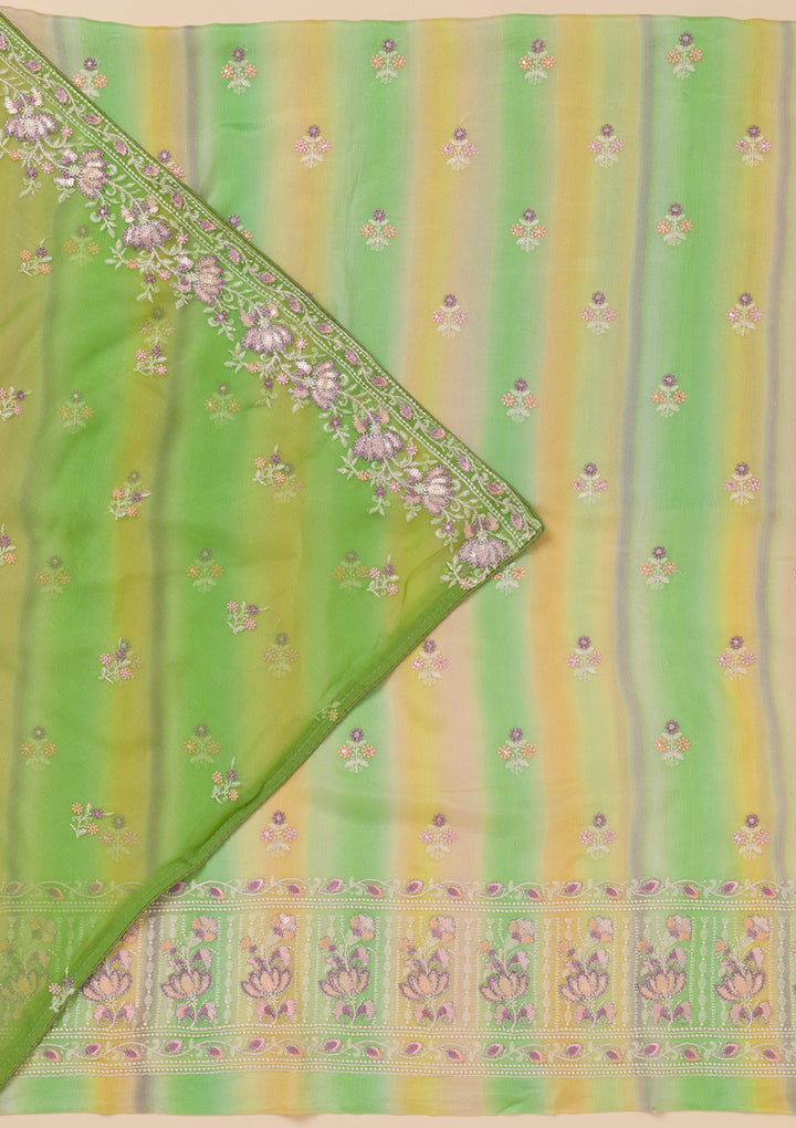 Parrot Green Threadwork Chiffon Unstitched Salwar Suit