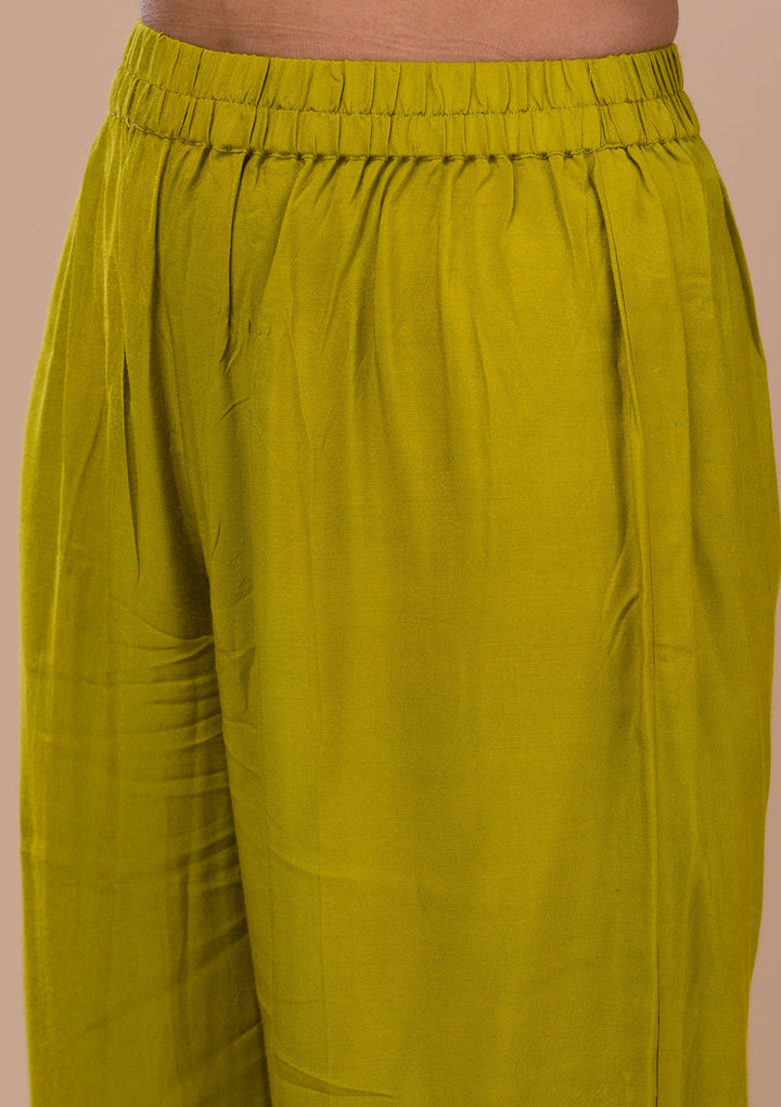 Parrot Green Zariwork Art Silk Readymade Salwar Suit