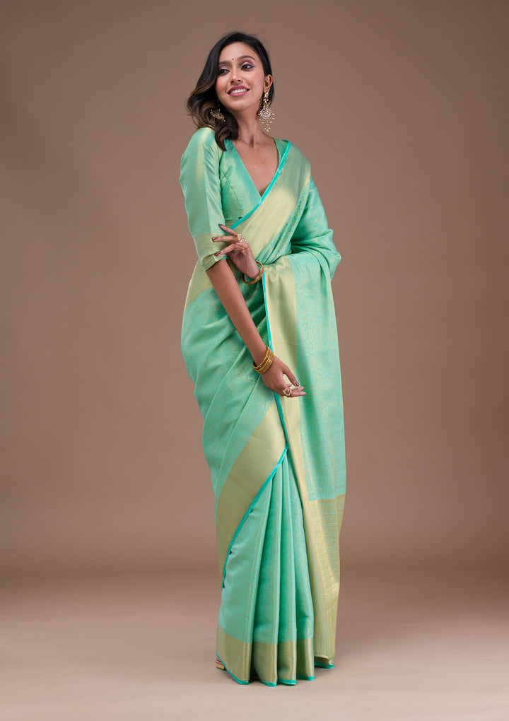 Sea Green Zariwork Banarasi Silk Saree