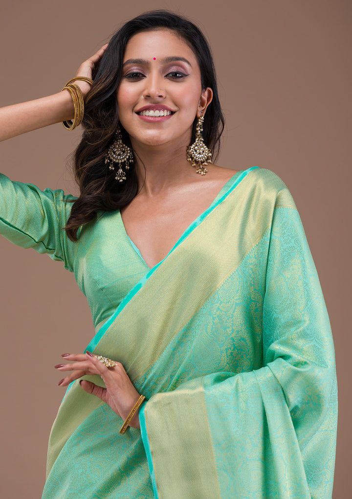 Sea Green Zariwork Banarasi Silk Saree