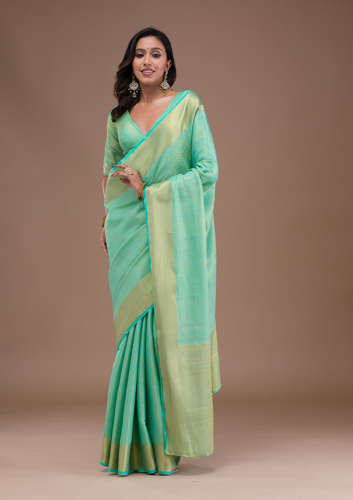 Sea Green Zariwork Banarasi Silk Saree