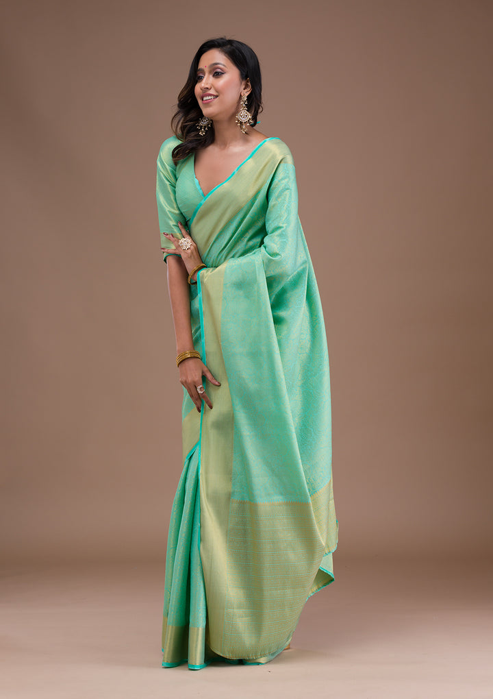 Sea Green Zariwork Banarasi Silk Saree