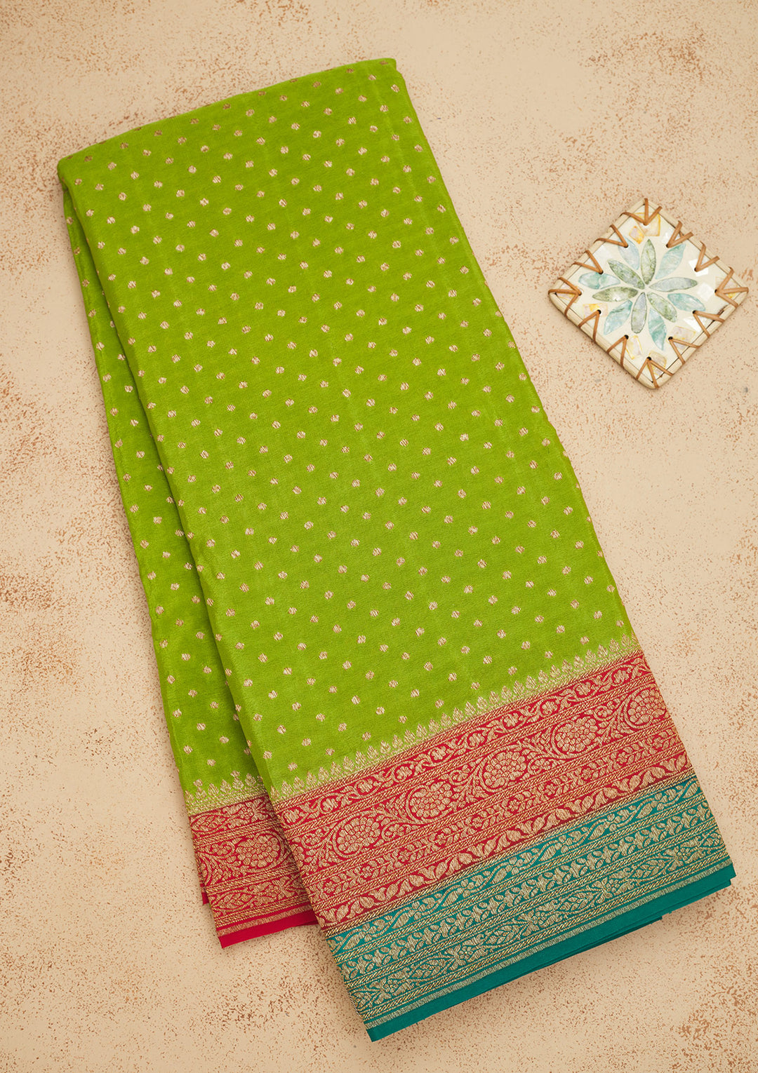 Parrot Green Zariwork Art Silk Saree