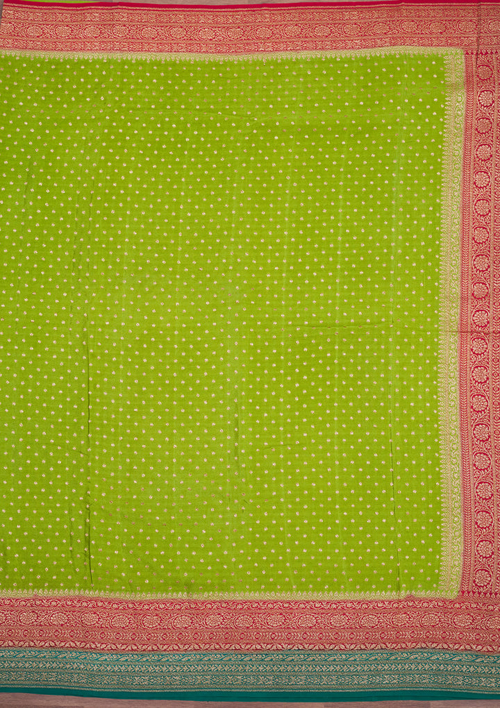Parrot Green Zariwork Art Silk Saree